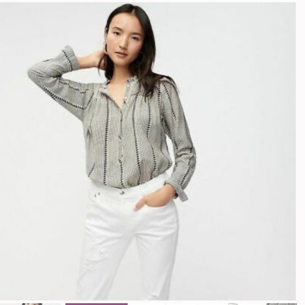 J crew Ruffle Neck Classic Popover in Stripe